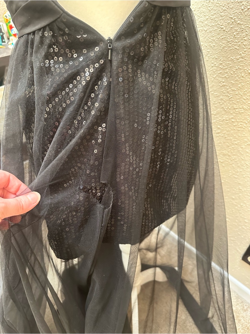 Sheer Tulle Sequin Maxi Dress One Shoulder Formal Event Gown Black Tie Sz 4 Prom - Picture 7 of 11